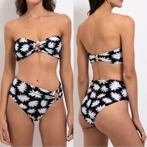 PatBO Dahlia Floral Black and White Mid Rise Bikini Swim Set Size Small